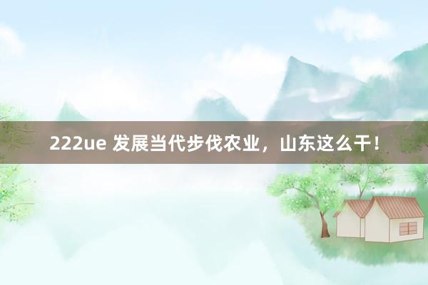 222ue 发展当代步伐农业，山东这么干！