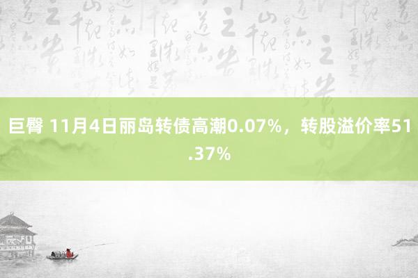 巨臀 11月4日丽岛转债高潮0.07%，转股溢价率51.37%