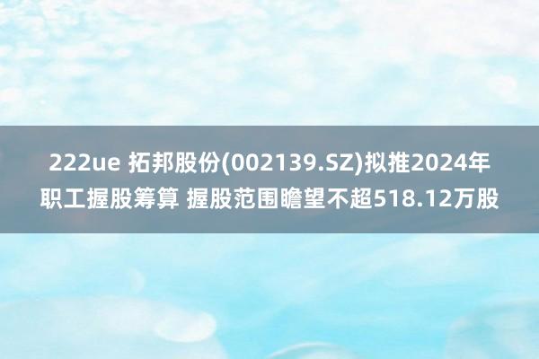 222ue 拓邦股份(002139.SZ)拟推2024年职工握股筹算 握股范围瞻望不超518.12万股