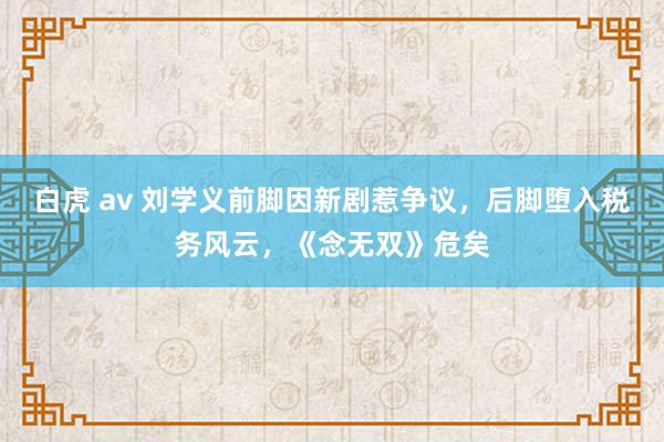 白虎 av 刘学义前脚因新剧惹争议，后脚堕入税务风云，《念无双》危矣