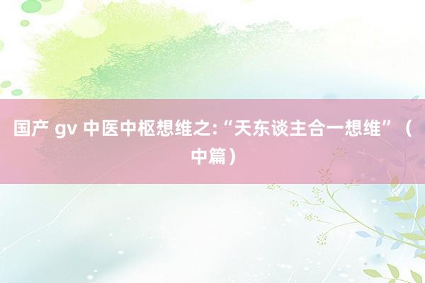 国产 gv 中医中枢想维之:“天东谈主合一想维”（中篇）